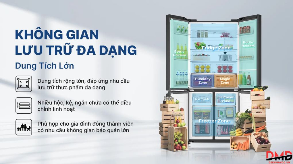 Tủ lạnh Aqua Inverter Multi Door 529 lít AQR-M600XA(WGB)