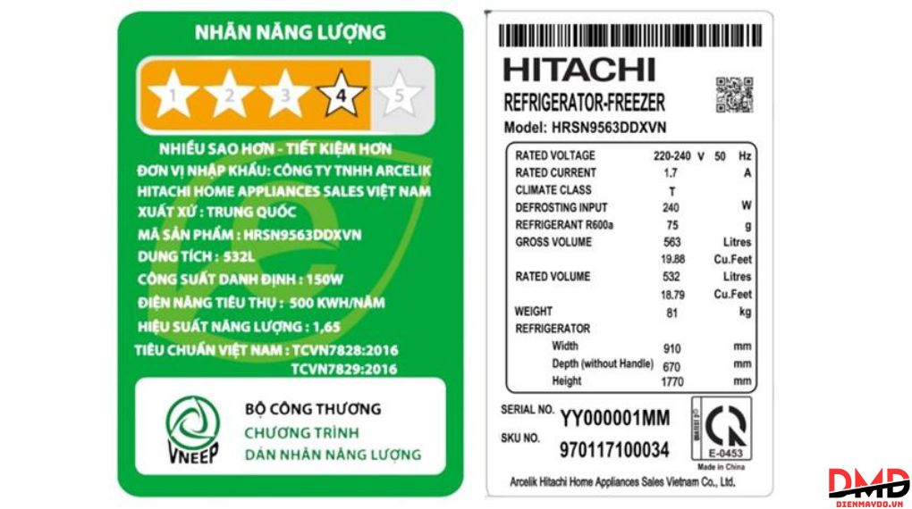 Tủ lạnh Hitachi Inverter Side By Side 532 lít HRSN9563DDXVN