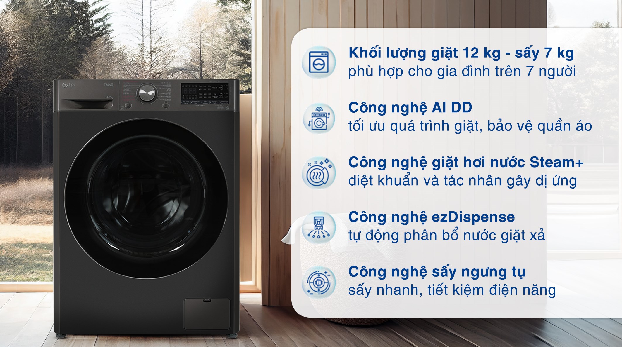Máy giặt sấy LG Inverter giặt 12 kg sấy 7 kg FV1412H3BA