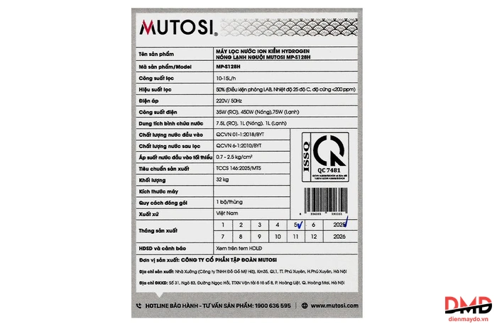Máy lọc nước RO Mutosi MP-S128H
