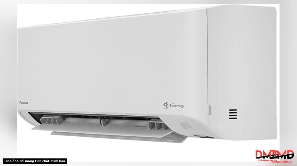 Góc nghiêng bên phải dàn lạnh mở cánh đảo gió của Điều hòa Daikin Inverter 1 HP FTKY25ZVMV