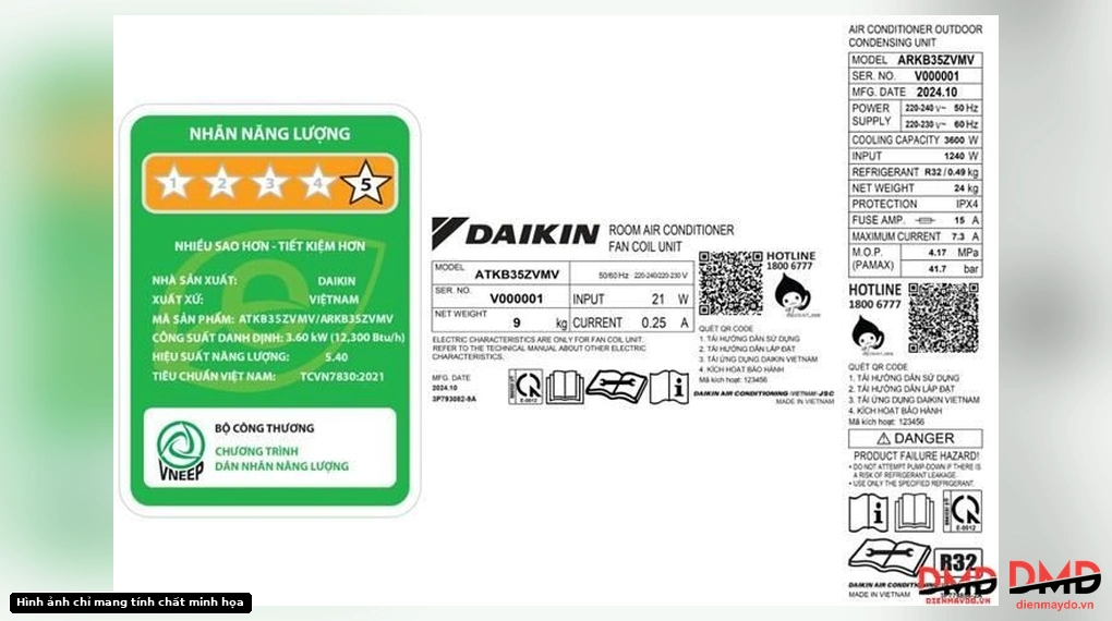 Energy label and technical specifications for Daikin ATKB35ZVMV