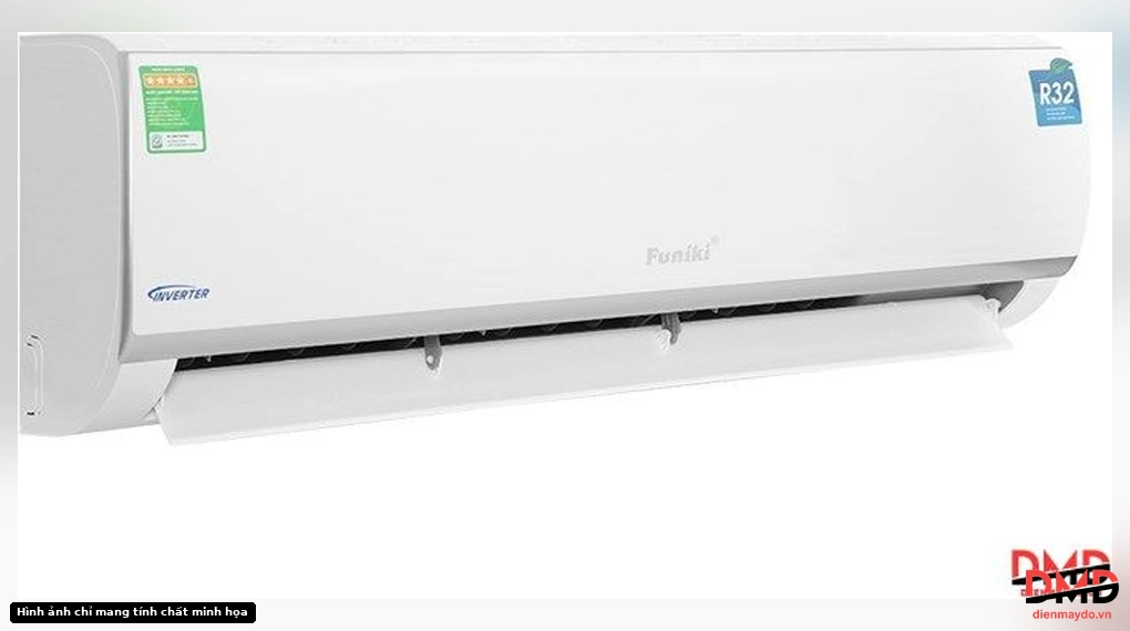 Left angled view of Điều hòa Funiki Inverter 2.5 HP HIC24TMU.ST3 indoor unit with open louver