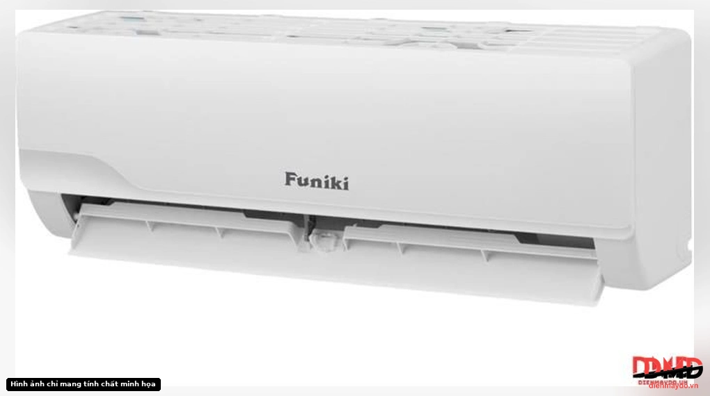 Angled view of the open indoor unit of Điều hòa Funiki Inverter 1 HP HPIC09TMU showing louvers
