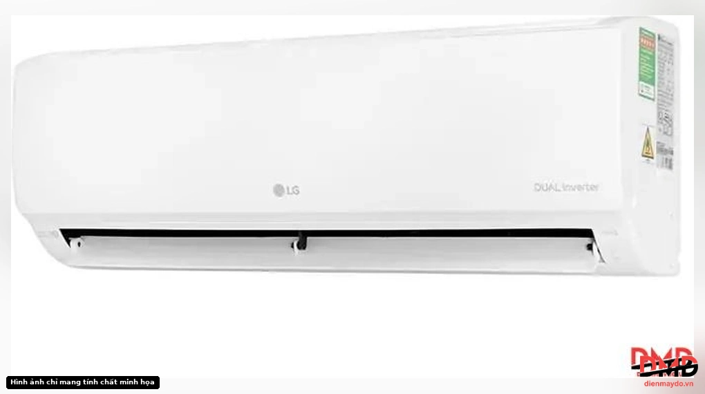 Angled view of Điều hòa LG Inverter 2 HP IEC18M2 indoor unit showing the right side and energy label
