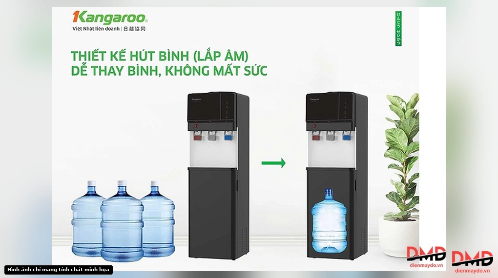 Illustration of the bottom loading water jug feature of the Kangaroo KG64A3 water dispenser