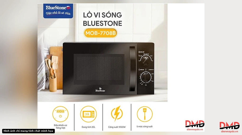 Lò vi sóng BlueStone MOB-7708B 20 lít - Front view with feature icons