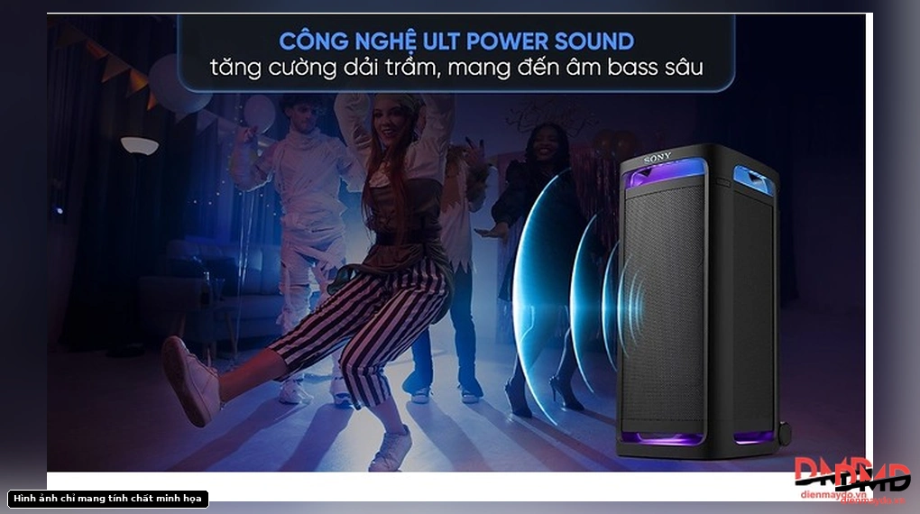 Sony ULT Tower 9 SRS-ULT900/CSP6 speaker demonstrating ULT Power Sound deep bass at a party