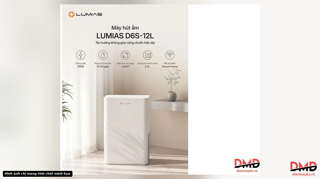 Máy hút ẩm Lumias D6S-12L 12 lít dehumidifier placed in a modern living space