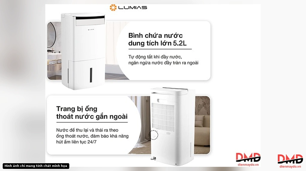 Bình chứa nước và ống thoát nước Máy hút ẩm Lumias D6S-26L 26 lít