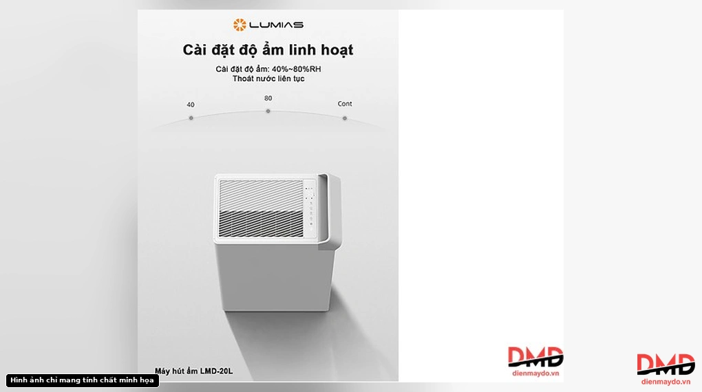 Top view of Lumias LMD-20L dehumidifier showing control panel and air vent