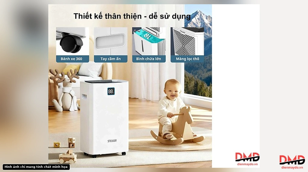 Chi tiết thiết kế và tính năng Máy hút ẩm Steiger STG-855DW 55 lít