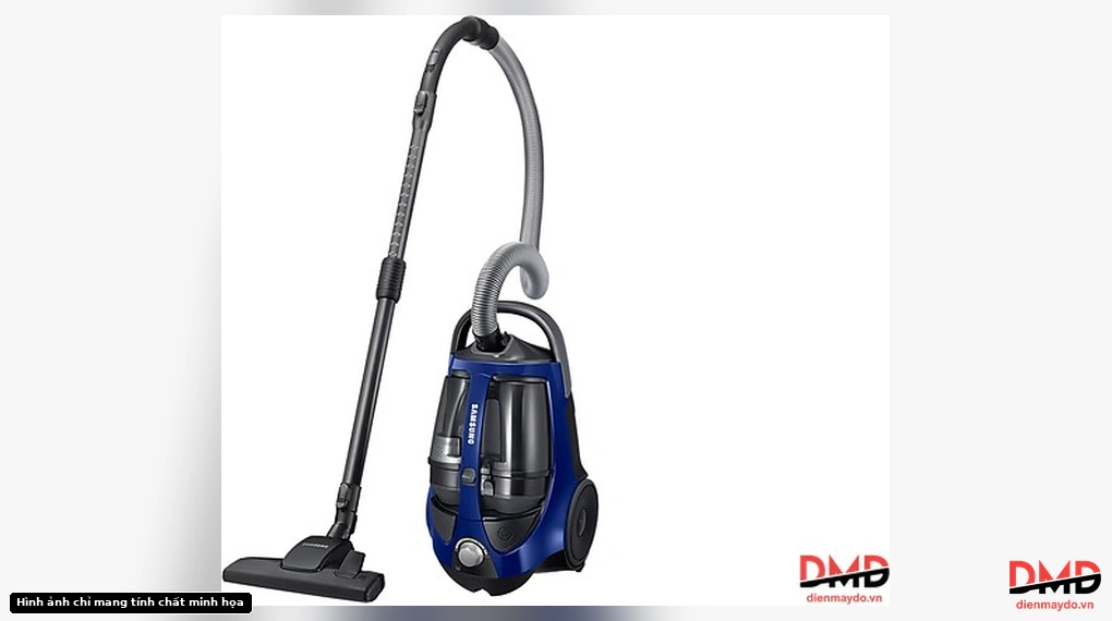 Fully assembled Máy hút bụi dạng hộp Samsung VCC8836V36/XSV showing the canister, hose, extension wand, and floor nozzle
