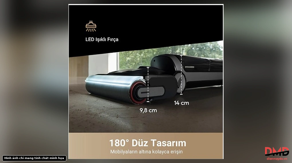 Close-up of the Dreame H14 Dual vacuum cleaner floor head showing its low profile design and dimensions