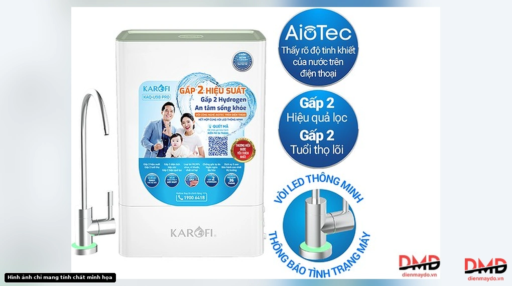 Front view of Máy lọc nước RO Hydrogen Karofi KAQ-U98 Pro 10 lõi and smart faucet