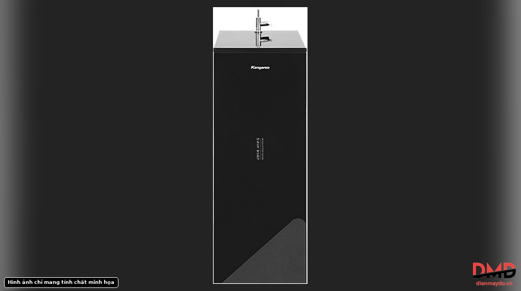 Front view of Máy lọc nước RO Kangaroo KG116I 10 lõi showing the black cabinet design and top faucet