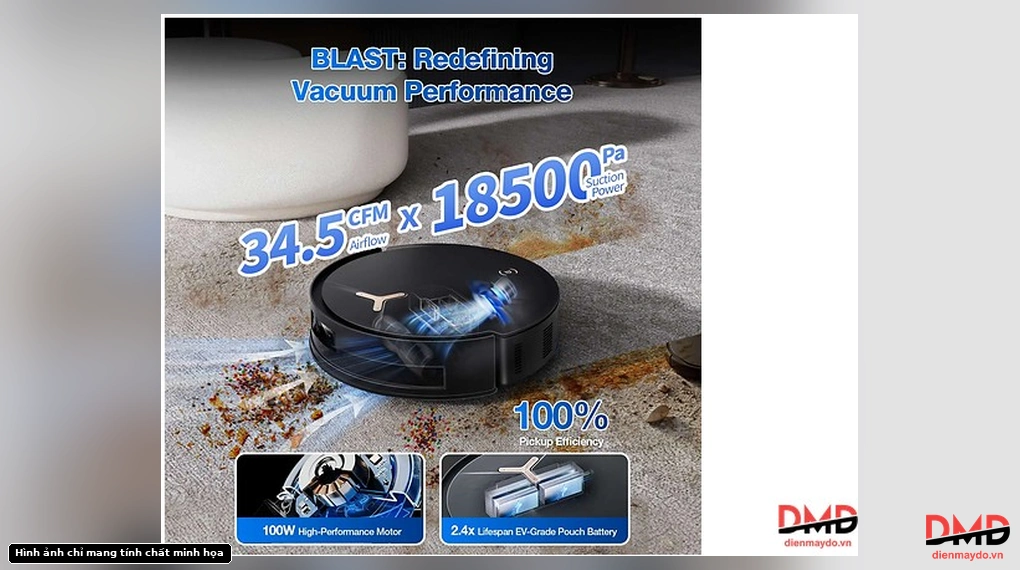 Ecovacs DEEBOT T50 MAX PRO OMNI vacuum performance showing high suction power, motor, and battery