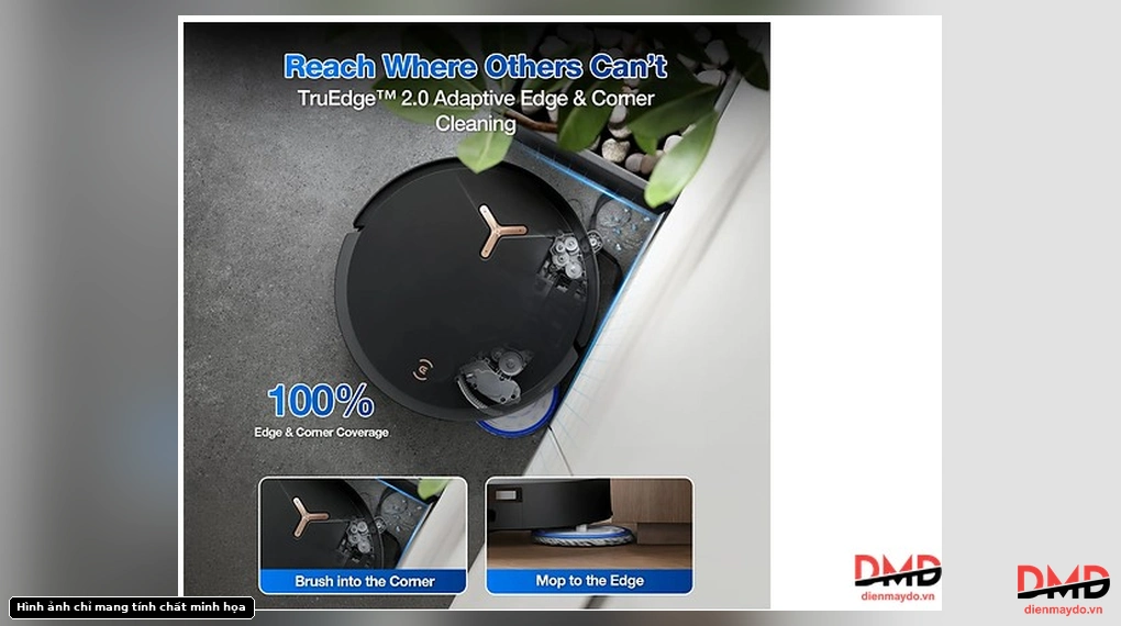 Ecovacs DEEBOT T50 MAX PRO OMNI TruEdge 2.0 technology showing adaptive edge and corner cleaning capabilities