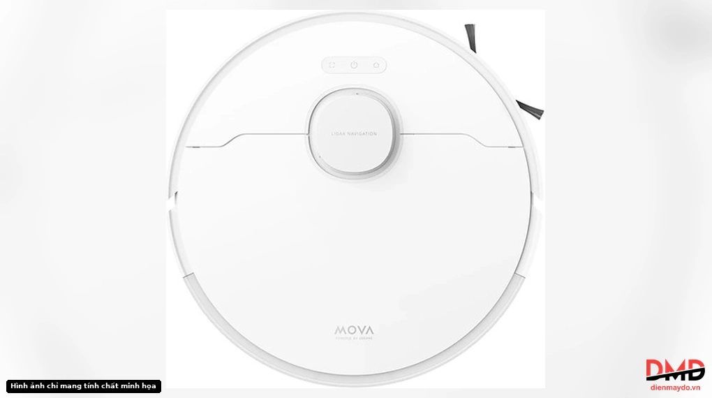 Top view of the Robot hút bụi lau nhà Mova S10 Plus showing control buttons and LiDAR sensor