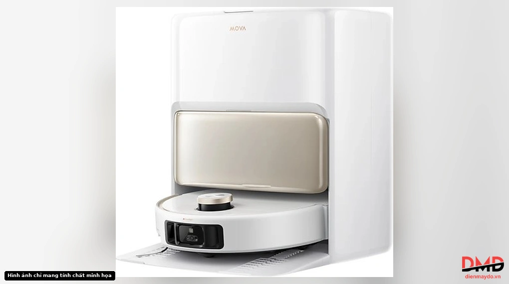 Front view of Robot hút bụi lau nhà Mova V50 Ultra and its self-emptying base station
