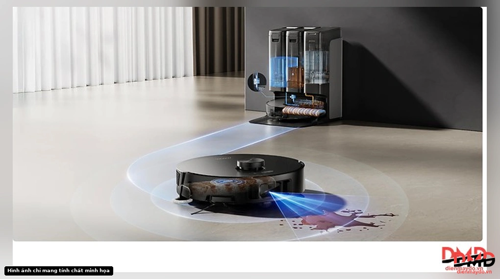 Robot hút bụi lau nhà MOVA Z50 Ultra cleaning a spill with base station