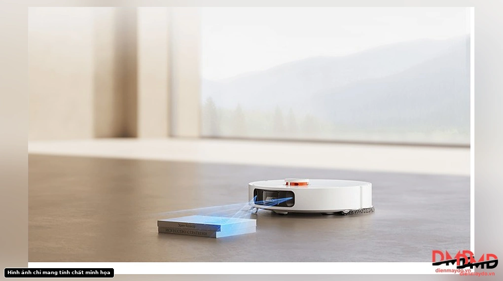 Xiaomi Robot Vacuum X10 Plus using its front sensors to detect and avoid a book on the floor