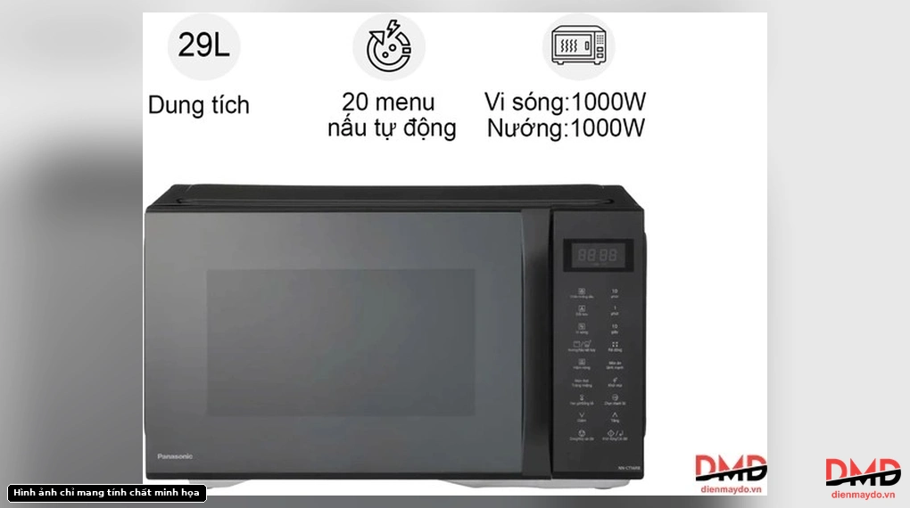 Front view of Lò vi sóng Nướng Đối Lưu Chiên Không Dầu Panasonic NN-CT56RBYUE 29 lít with key features highlighted