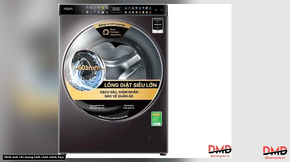 Front view of Máy giặt sấy Aqua Inverter 15/10 kg AQD-DH1500G.PP showing the control panel and drum