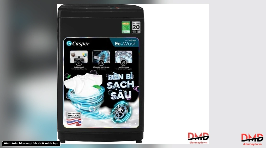 Front view of Máy giặt Casper 10 kg WT-10NB3 with promotional sticker