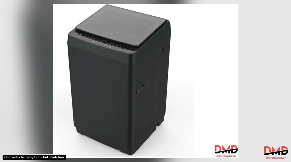 Angled top view of Máy giặt Hisense Inverter 10.5 kg WT105F50 showing the glass lid and control panel