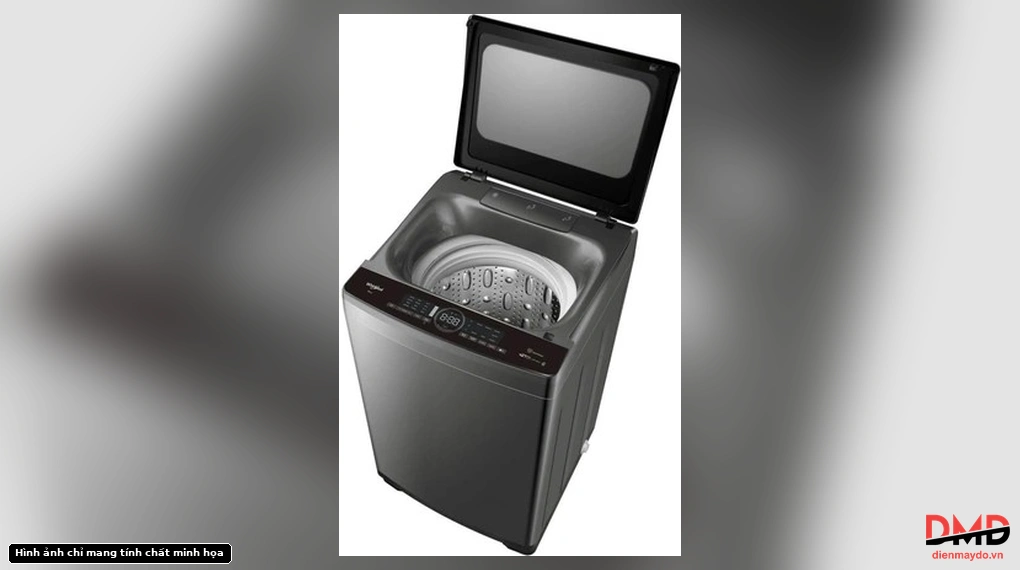 Top angled view of Máy giặt Whirlpool Inverter 11.5 kg VWIID11502FG with open lid showing drum