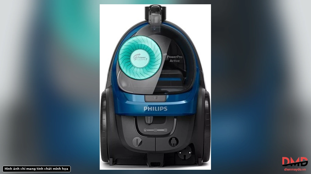 Direct front view of the main body of Máy hút bụi Philips FC9570/01 showing the PowerCyclone 7 logo and controls