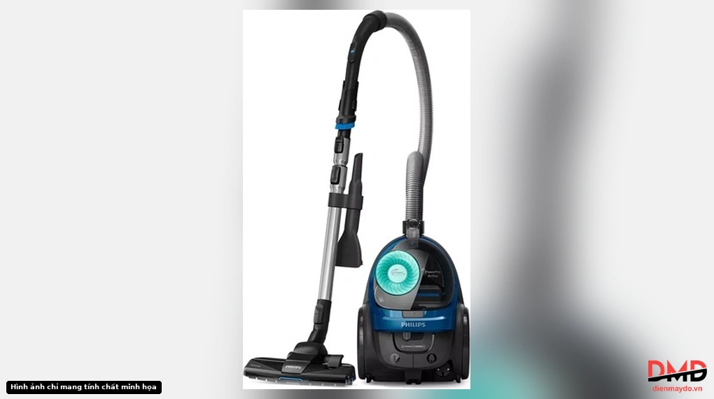 Front view of Máy hút bụi Philips FC9570/01 with hose and floor nozzle attached