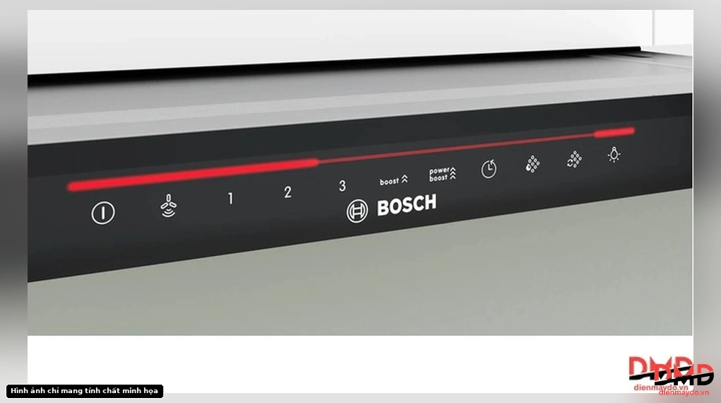 Close-up of the touch control panel on the Bosch DFS067K51 range hood