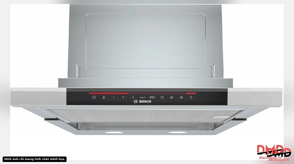 Front view of Bosch DFS067K51 range hood showing control panel and filters
