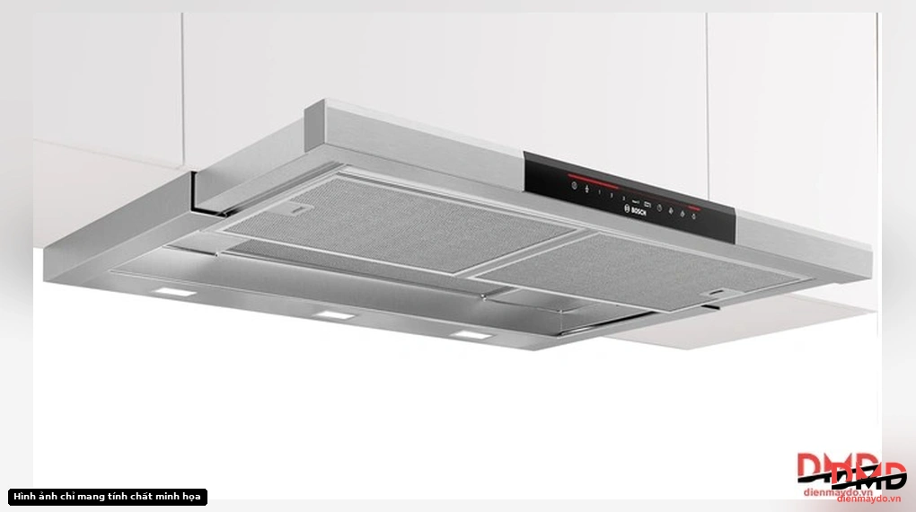 Angled bottom view of Bosch DFS097K51 range hood
