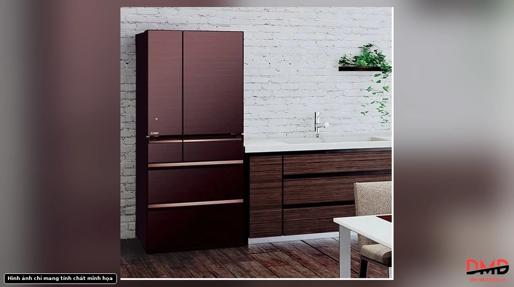 Tủ lạnh Mitsubishi Inverter 694 lít MR-WX70C-BR-V (6 Cửa) in a kitchen setting