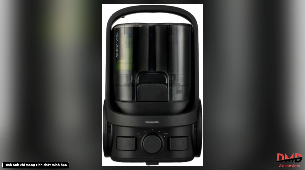 Top view of Máy hút bụi Panasonic MC-CL605KN49 showing the dust bin, handle, power button, cord retract button, and suction control dial