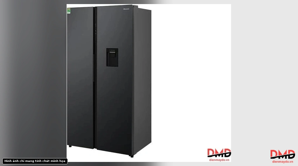Angled exterior view of Tủ lạnh Hisense Inverter 550 lít RS708N4EBND with doors closed