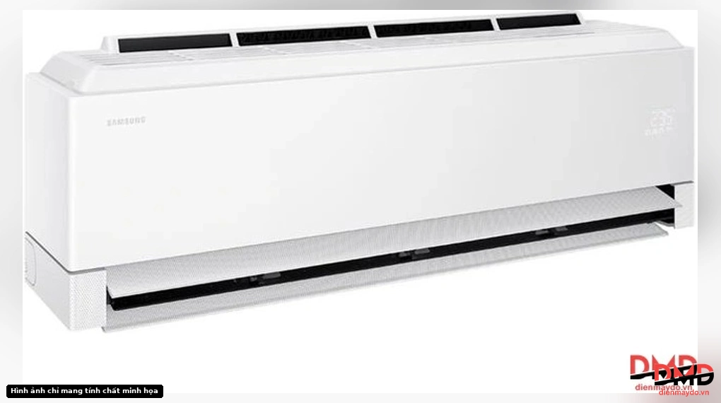 Angled view of Điều hòa Samsung Inverter 2 HP AR80H18DAAWNSV indoor unit with open louver