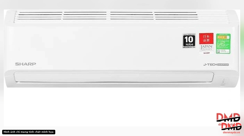 Front view of the Điều hòa Sharp Inverter 1 HP AH-X10DEW indoor unit with closed louvers