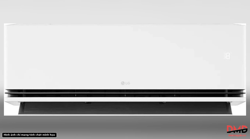 Front view of LG Inverter 1 HP IDH09M1 indoor unit, open louver, showing temperature display