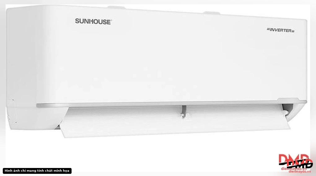 Angled view of Điều hòa Sunhouse Inverter 1 HP SHR-AW09IC650 indoor unit with open louver