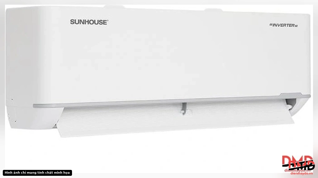 Angled view of Điều hòa Sunhouse Inverter 1.5 HP SHR-AW12IC650 indoor unit with open louver