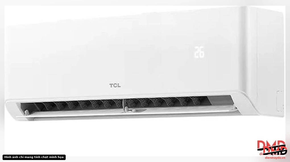 Angled front view of the indoor unit of Điều hòa TCL Inverter 2 HP TBI-18CSD/TPHI showing open louver and temperature display