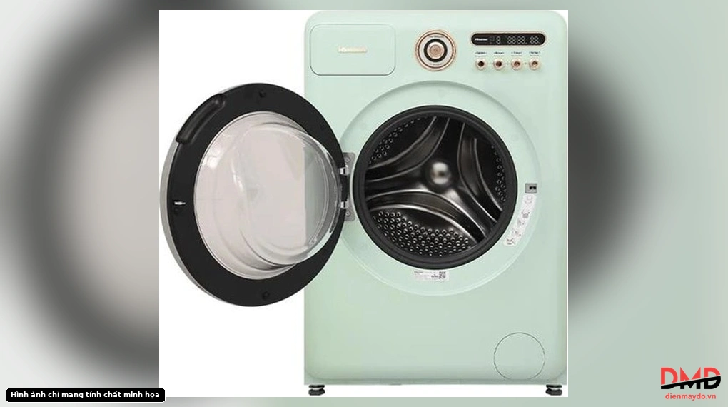 Front view of Máy giặt Hisense Inverter 10.5 kg WD105R5 with open door showing the drum