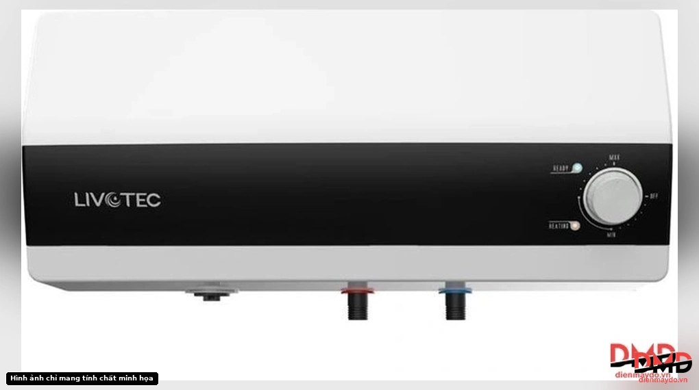 Front view of Bình nóng lạnh gián tiếp Livotec 20 lít LWH-I20X26 showing design and control knob