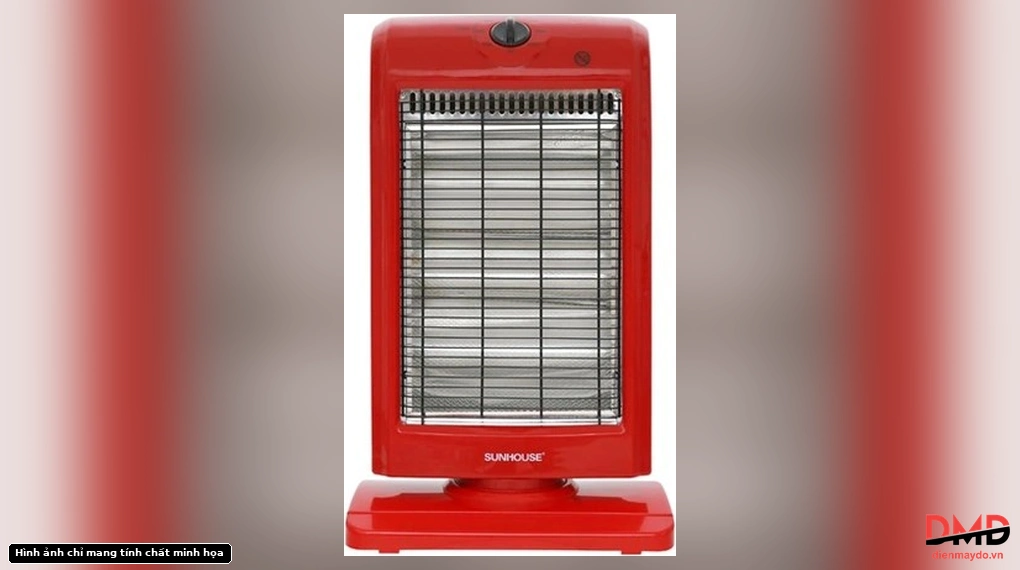 Front view of the Quạt sưởi đèn halogen Sunhouse SHD7016 showing the heating elements and control knob