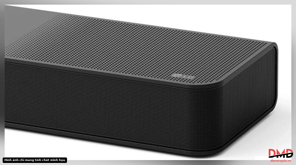 Bộ loa thanh LG S95AR soundbar corner detail showing speaker grille and LG logo