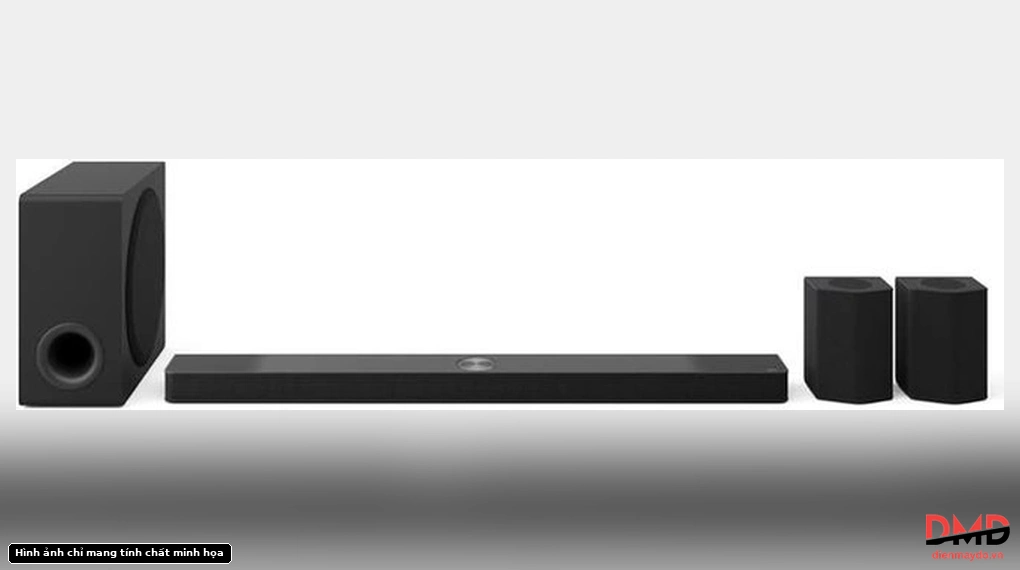 Bộ loa thanh LG S95AR full system view with soundbar, subwoofer, and rear speakers